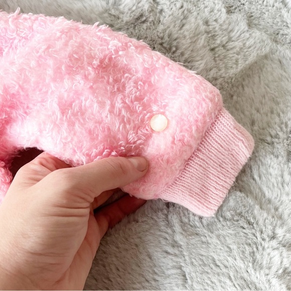 VINTAGE Pink Fuzzy Hooded Onesie with Teddy Bear - Picture 4 of 11